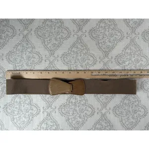 Vintage Statement Belt Womens Elastic‎ Waist 90s Retro Wide Brown Tan M/L Hook thumbnail 2