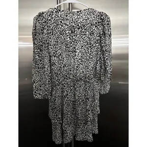 Zara Animal‎ Print Tiered Mini Dress Long Sleeve V Neck Black White 28 thumbnail 3
