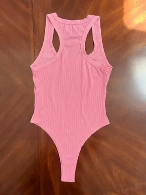 SHEIN Pink Ribbed Racerback Bodysuit Size Small thumbnail 5