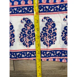 J. Crew Blue Pink Paisley Floral Tunic Top Large Boho Split Neck 3/4 Sleeve thumbnail 3