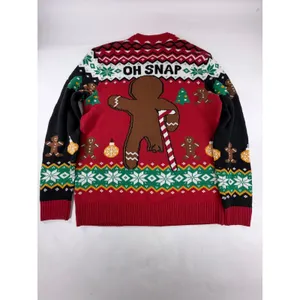 Ugly Christmas Sweater Oh Snap Gingerbread Man Fair Isle Red Knit Medium NRXF3S thumbnail 2