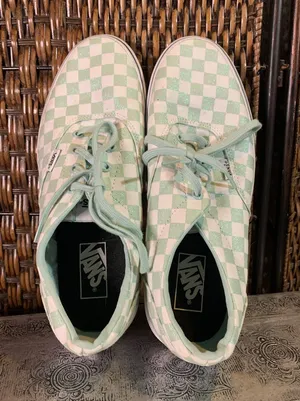 Vans Green and White Sparkly Checked Low Tops Size 11 thumbnail 1