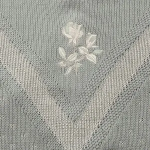 Isle of Cotton Knit Sweater Womens XL Mint Green Floral Embroidered Short Sleeve thumbnail 5