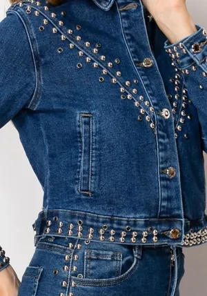 Studded Blue Denim Jacket & Jean Set Size L thumbnail 2