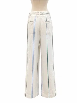 Ann Taylor Linen Blend Wide Leg Tie Waist Pants | White Multi-Stripe | Size 10 thumbnail 3