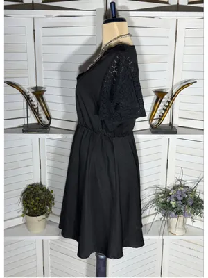 Hippie boho mini dress black sheer flutter sleeves whimsigoth punk alt grunge L thumbnail 4