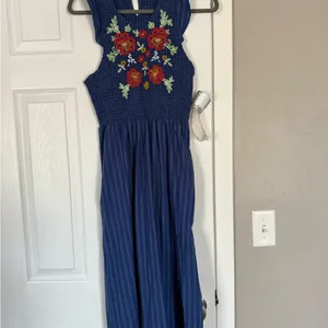 Tanya Taylor And Sage Blue Floral Embroidered Ruffle Sleeveless Maxi Dress Summer thumbnail 5
