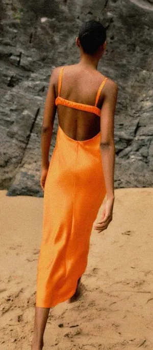 Zara dress maxi midi hot orange satin effect wedding party cocktail thumbnail 10