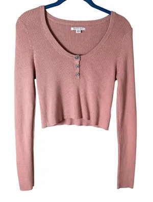 American Eagle Dusty Rose Ribbed Henley Crop Top Size M thumbnail 1