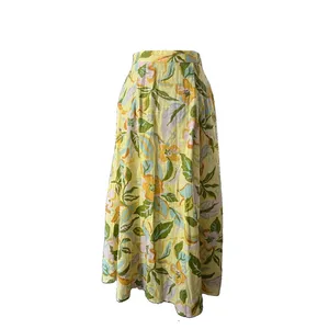 Zara Floral Printed Linen Blend High Waist Maxi Button Skirt Yellow XS thumbnail 4