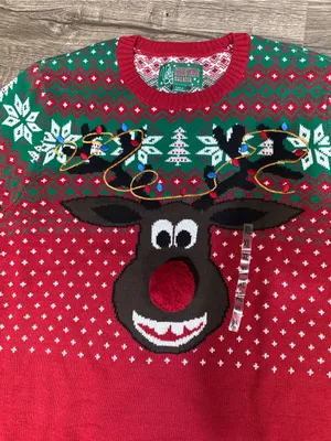 Ugly Christmas Sweater Red & Green Reindeer Crewneck thumbnail 5