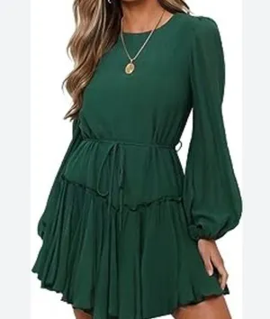 Green emerold color long sleeve mini dress size Medium sheer lightweight sleves thumbnail 1