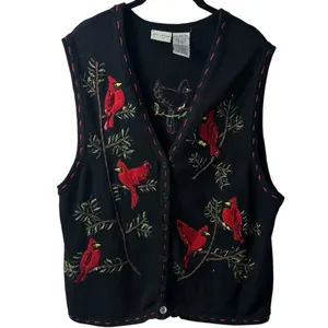 Vintage White Stag Button Up Sweater Vest Cardinals Holiday Cabin Cozy‎ 18W/20W thumbnail 2