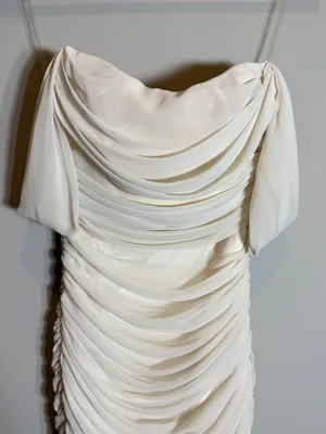 House of CB Carlotta Ruched Draped Chiffon Dress Womens XS Ivory Formal Cocktail thumbnail 8
