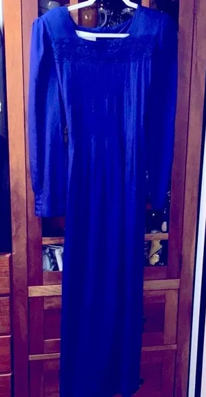 Vintage 80s Royal Blue Prairie Dress Modest Long Sleeve Size 12 Woman’s Large XL thumbnail 1