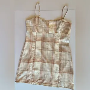 AEROPOSTALE Spaghetti Strap Plaid Mini Dress‎ w/ Slit @ Hem Brown/Cream Sz L thumbnail 10
