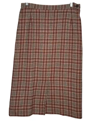 1970s Pendleton Virgin Wool Plaid Skirt USA Midi 27” Brown Red Medium thumbnail 1