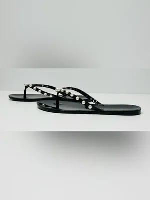 Stuart Weitzman Goldie Black Shiny Jelly Flip Flop Sandal Shoe NWOB thumbnail 7