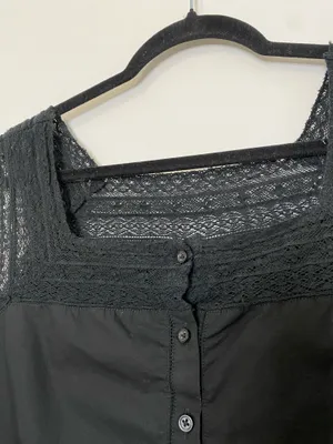 J.Crew Black Lace Trim Cropped Drawstring Top thumbnail 6
