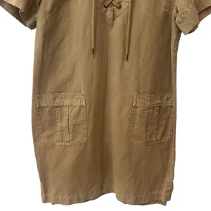 J. Crew‎ Lace up V-Neck Canvas Short Sleeve Khaki Midi Dress Safari Summer 10 thumbnail 5