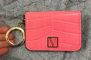 Victoria’s Secret Pink Croc-Embossed Card Holder Keyring. Bright croc-embossed card holder with attached gold keyring. thumbnail 1