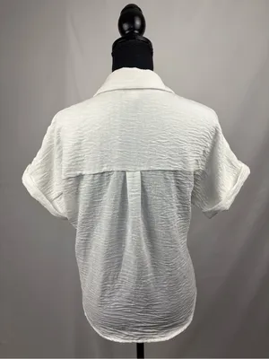 Monteau White Crinkled Short Sleeve Button-Down Shirt Medium thumbnail 5