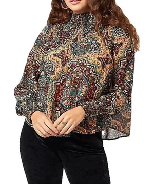 Wrangler Retro Smocked Western Print Lightweight Flowy Blouse Size XL thumbnail 1