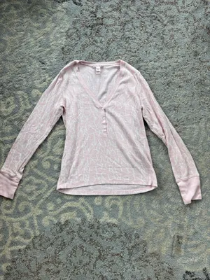 Victoria’s Secret Logo Waffle Knit Thermal Long Sleeve & Short Set Pink Medium thumbnail 4