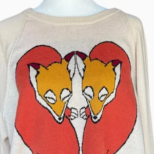 Urban Outfitters Cooperative Oversized Fox Love Cream Sweater Sz S‎ thumbnail 3