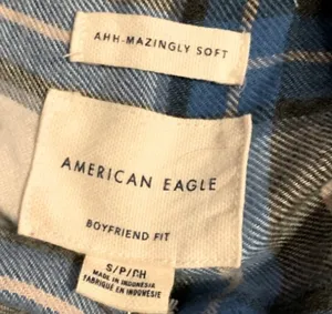 American Eagle Outfitters AHH-MAZINGLY SOFT Boyfriend Fit Blue Flannel Shirt thumbnail 4