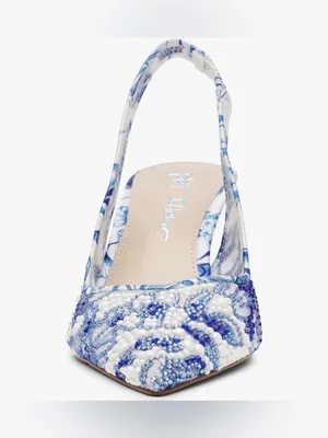 Betsey Johnson Blue & White Beaded Pointed Toe Slingback thumbnail 3
