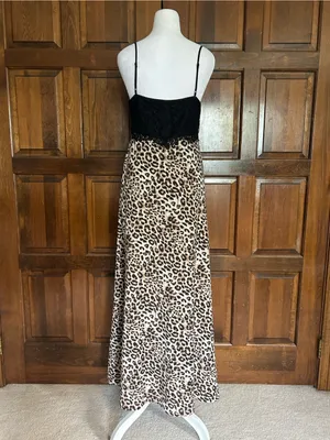 WAYF Leopard Print‎ Lace Trim Maxi Slip Dress Chemise Rosette Women's Size M thumbnail 6