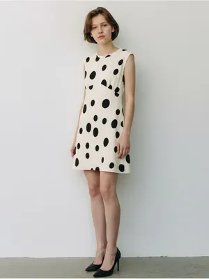 Zara Trafaluc beige sleeveless dress black polka dots and shoulder pads thumbnail 7
