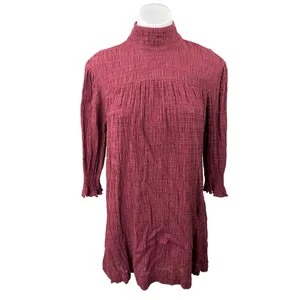 Ba&sh Women's Red Maroon Devis Smocked Turtleneck Babydoll Mini Dress Size S thumbnail 2