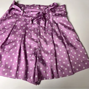 Zara’s Women High Waisted Polka Dot Paper Bag Belted Style Shorts Sz S thumbnail 2