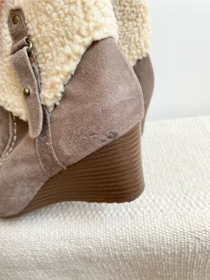 Eddie Bauer Womens Faux Fur Cuff Leather Wedge Boots Size 6.5 Tara Choc thumbnail 5