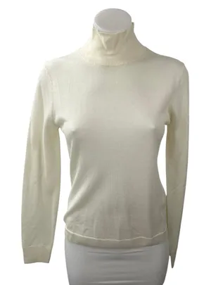 NEW J.Crew Women's Cream Wool Long Sleeve Turtleneck Knit Sweater Top Size S thumbnail 1