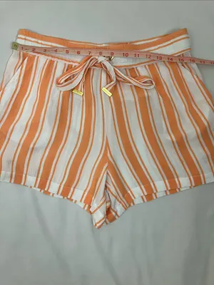 Michael Kors Orange & White Striped Drawstring Dress Shorts Woman’s Size Large thumbnail 4