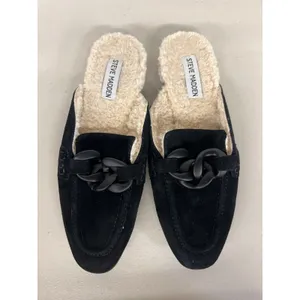 Steve Madden sz8 black Cally Faux Shearling Lined Mule chain thumbnail 2