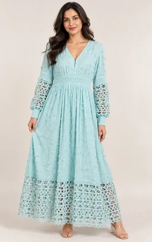 Boston Proper Mint Blue Embroidered Maxi Dress thumbnail 1