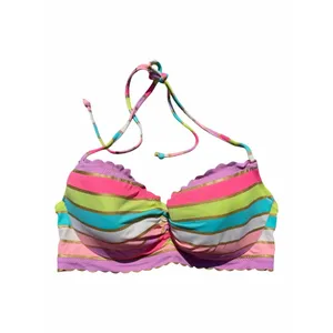 Victoria’s Secret Bikini Set 32D Multicolor Striped Halter Pink Swim Beach Y2K thumbnail 2