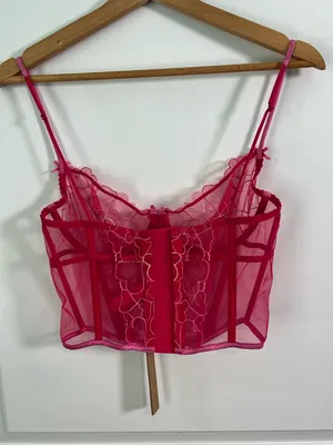 NWT SKIMS Embroidered Tulle Corset Top Size Small Hearts Pink Punch thumbnail 4