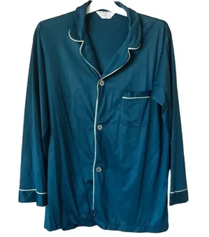 Vintage Mid Century Towncraft Jcpenney Aqua soft sleek classic pajama shirt thumbnail 1