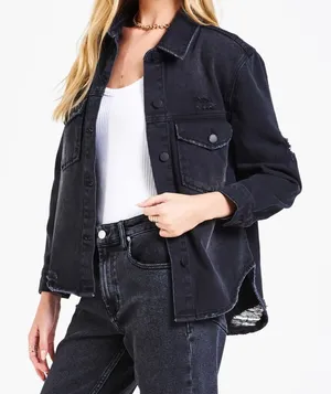 🖤✨Dear John Black Distressed Denim Jean Jacket Women’s Small✨🖤‎ thumbnail 1