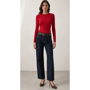 Alice + Olivia Ciara Bright Red‎ Ribbed Cropped Pullover Sweater XS thumbnail 3