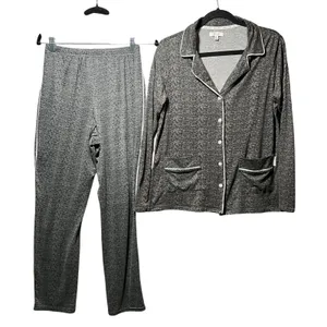 Nine West Sleepwear Gray Heathered Pajama Set S‎ Long Sleeve Button Top Pants thumbnail 1