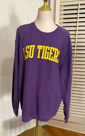 Pressbox LSU Tigers Purple Ribbed Long Sleeve Tee XL Oversized Cotton thumbnail 1