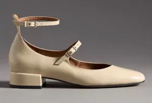 Anthropologie Maeve Double-Strap Block-Heel Mary Jane Flats‎ Creme thumbnail 1