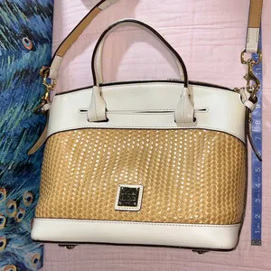 Dooney & Bourke Cream Leather and Tan Woven Structured 2 Way Satchel thumbnail 16