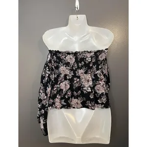 American Eagle Outfitters Blouse Womens Small Black Floral Off Shoulder Smocked thumbnail 4
